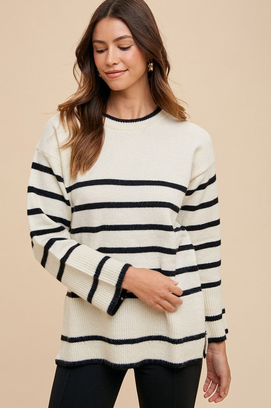 Side Slit Striped Sweater (W&B)