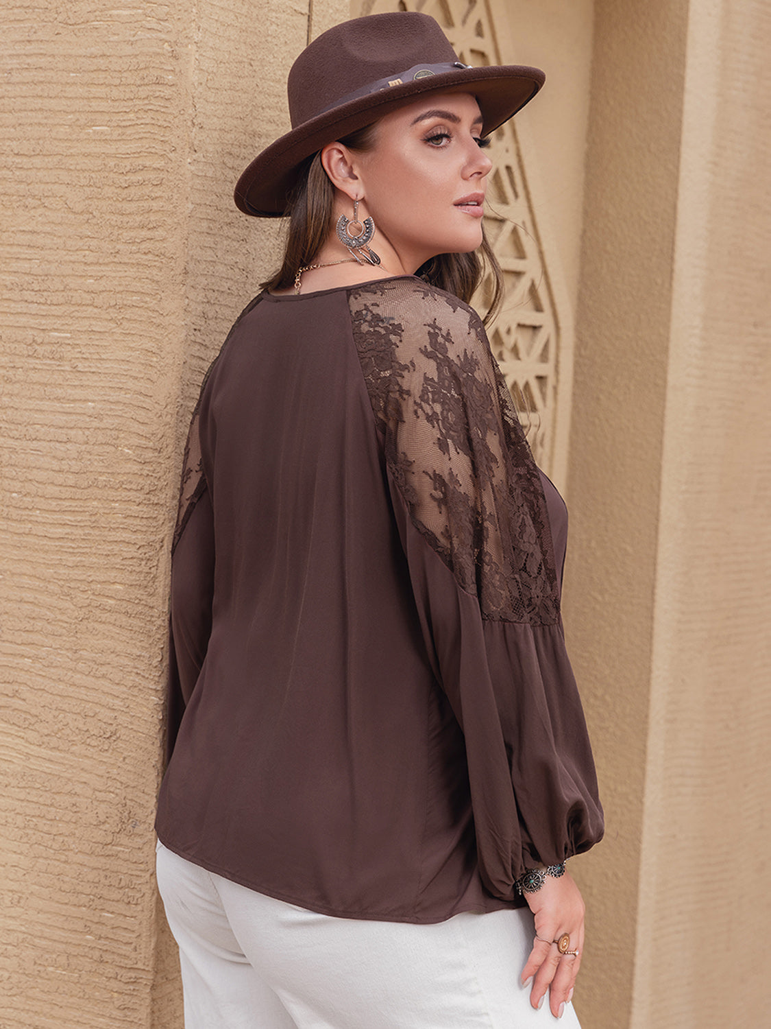 Lace Detail Tie Neck Blouse