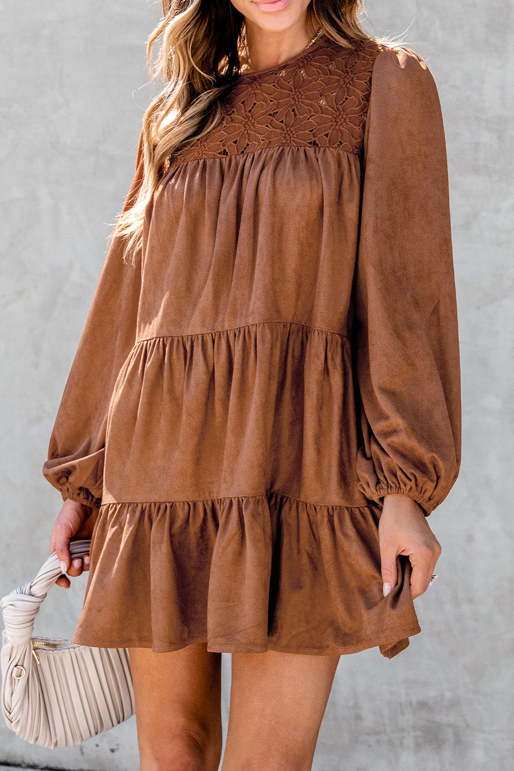 Chestnut Crochet Ruffled Mini Dress