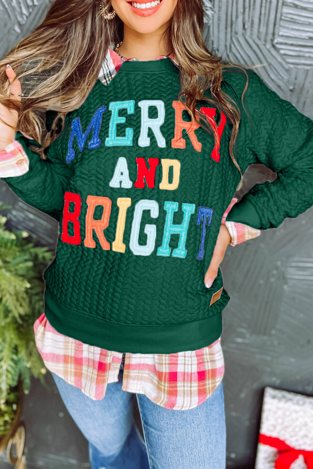 Merry & Bright Cable Knit Pullover Sweatshirt