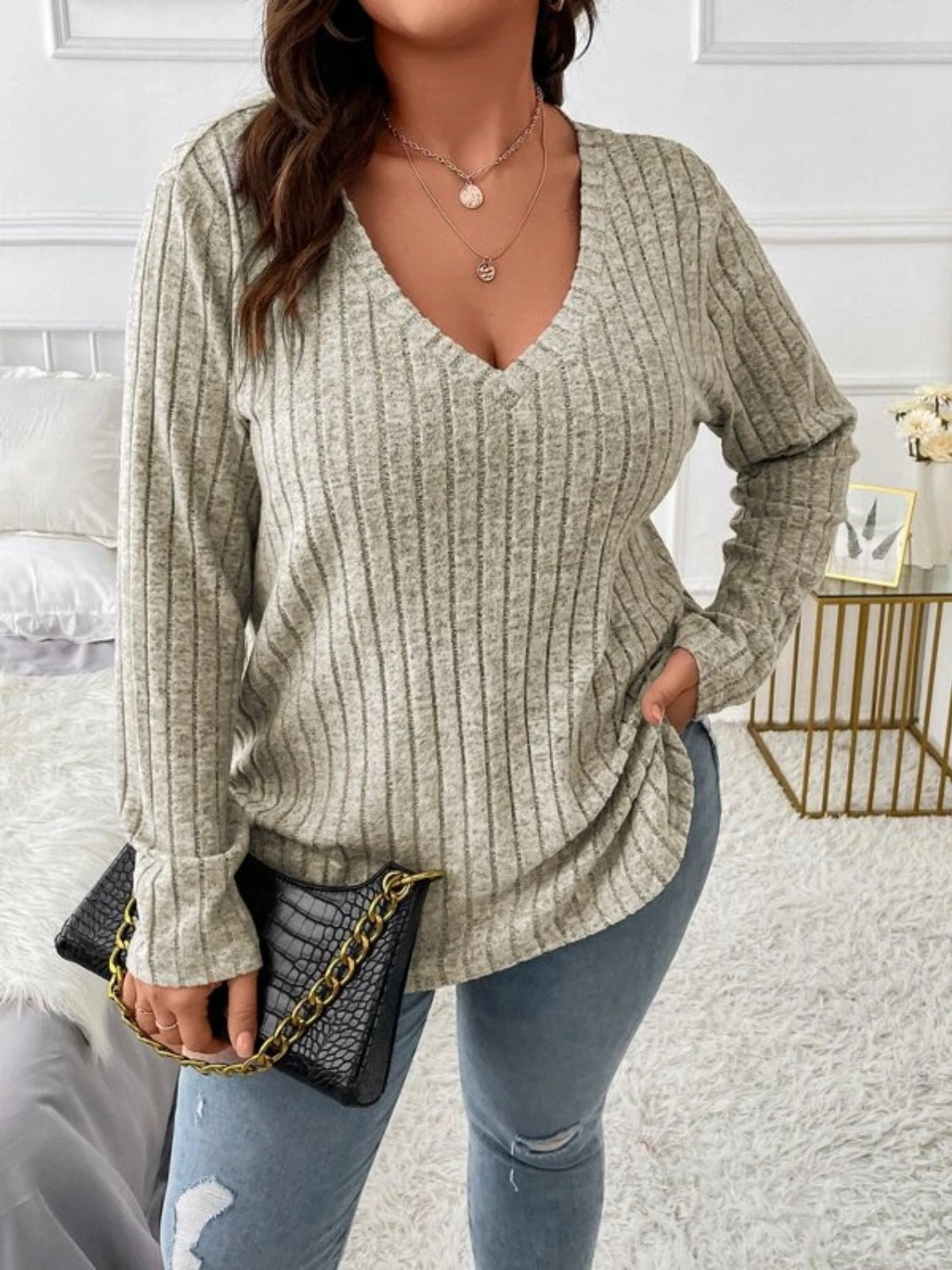 Ribbed V-Neck Sweater