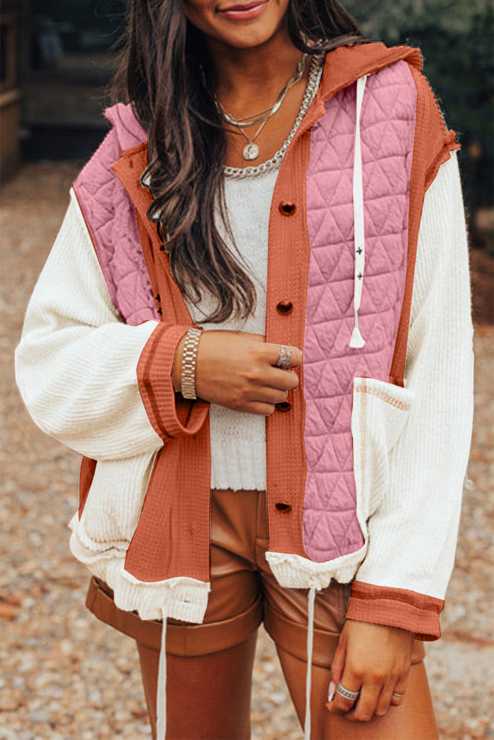 Quilted Patchwork Hooded Jacket