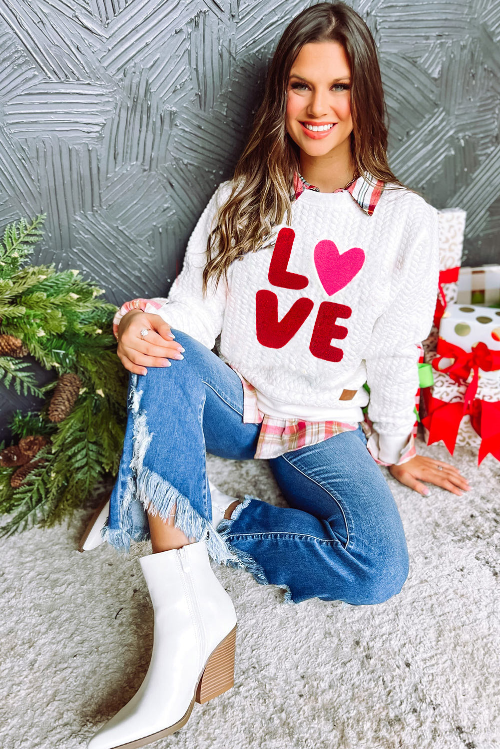 Merry & Bright Cable Knit Pullover Sweatshirt