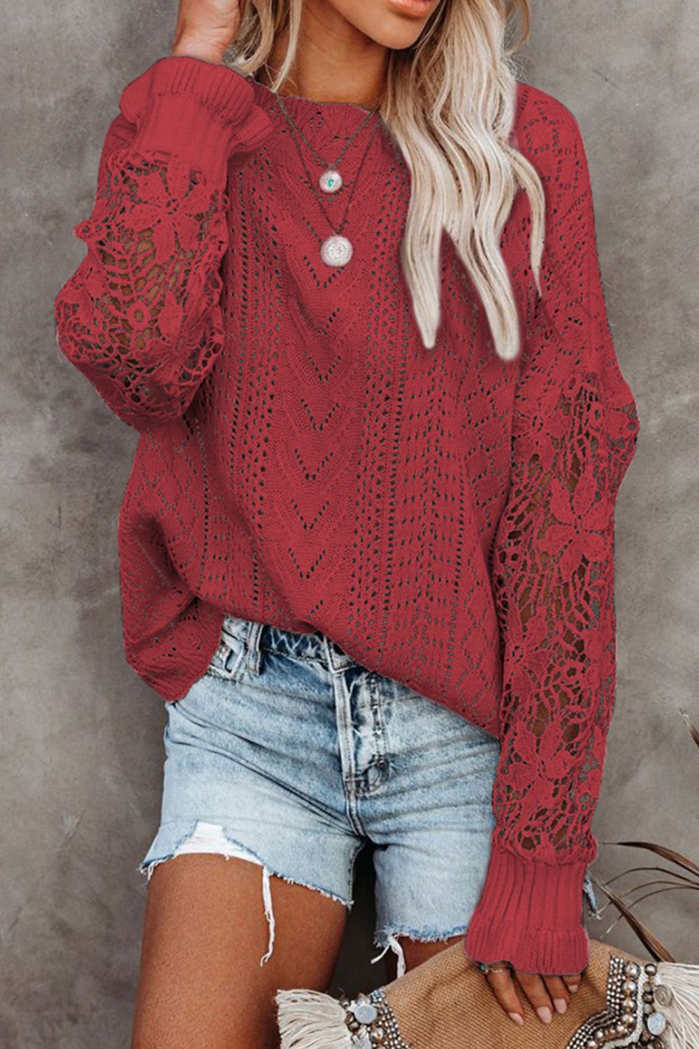 Lace Knit Long Sleeve Sweater