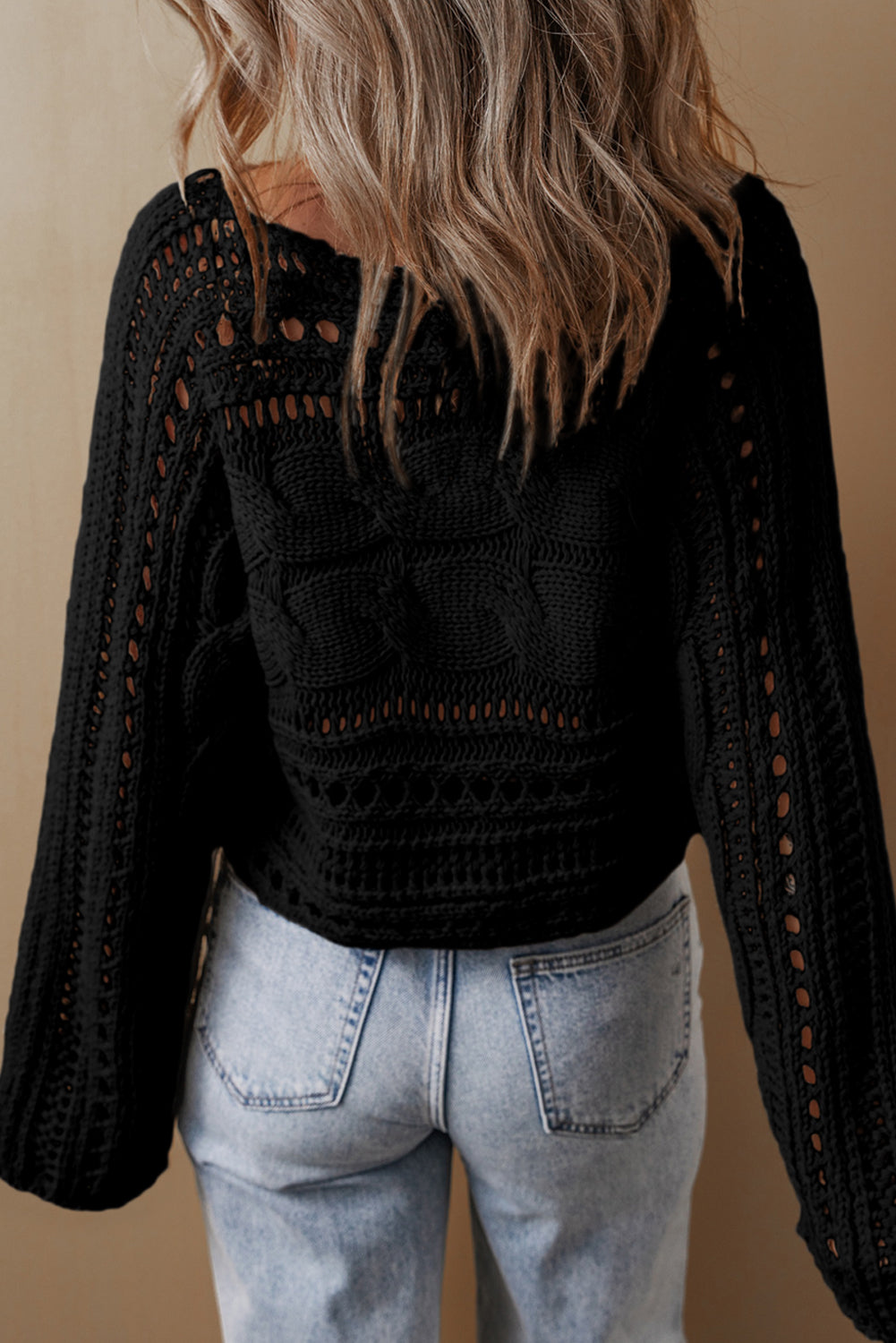 Crochet Cable Knit Cropped Sweater