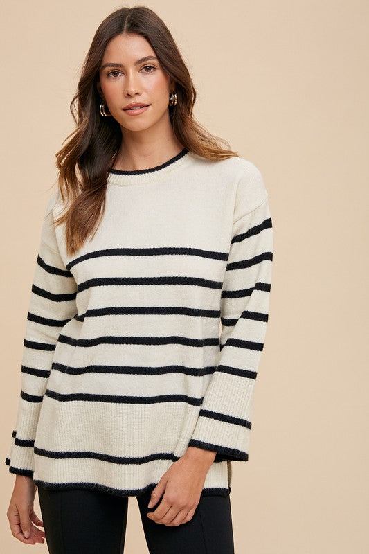 Side Slit Striped Sweater (W&B)