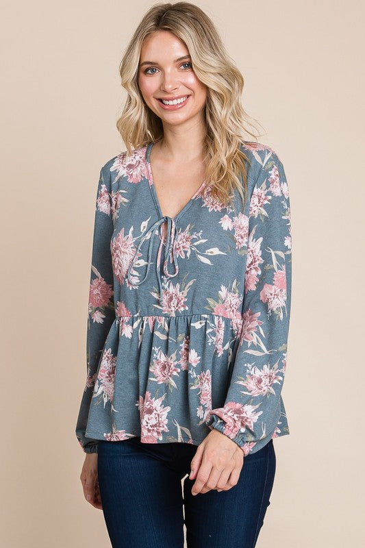 Babydoll Floral Long Sleeve Blouse