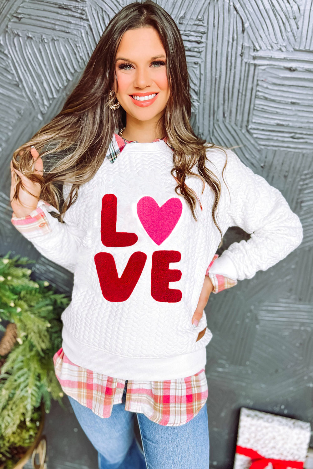 Merry & Bright Cable Knit Pullover Sweatshirt