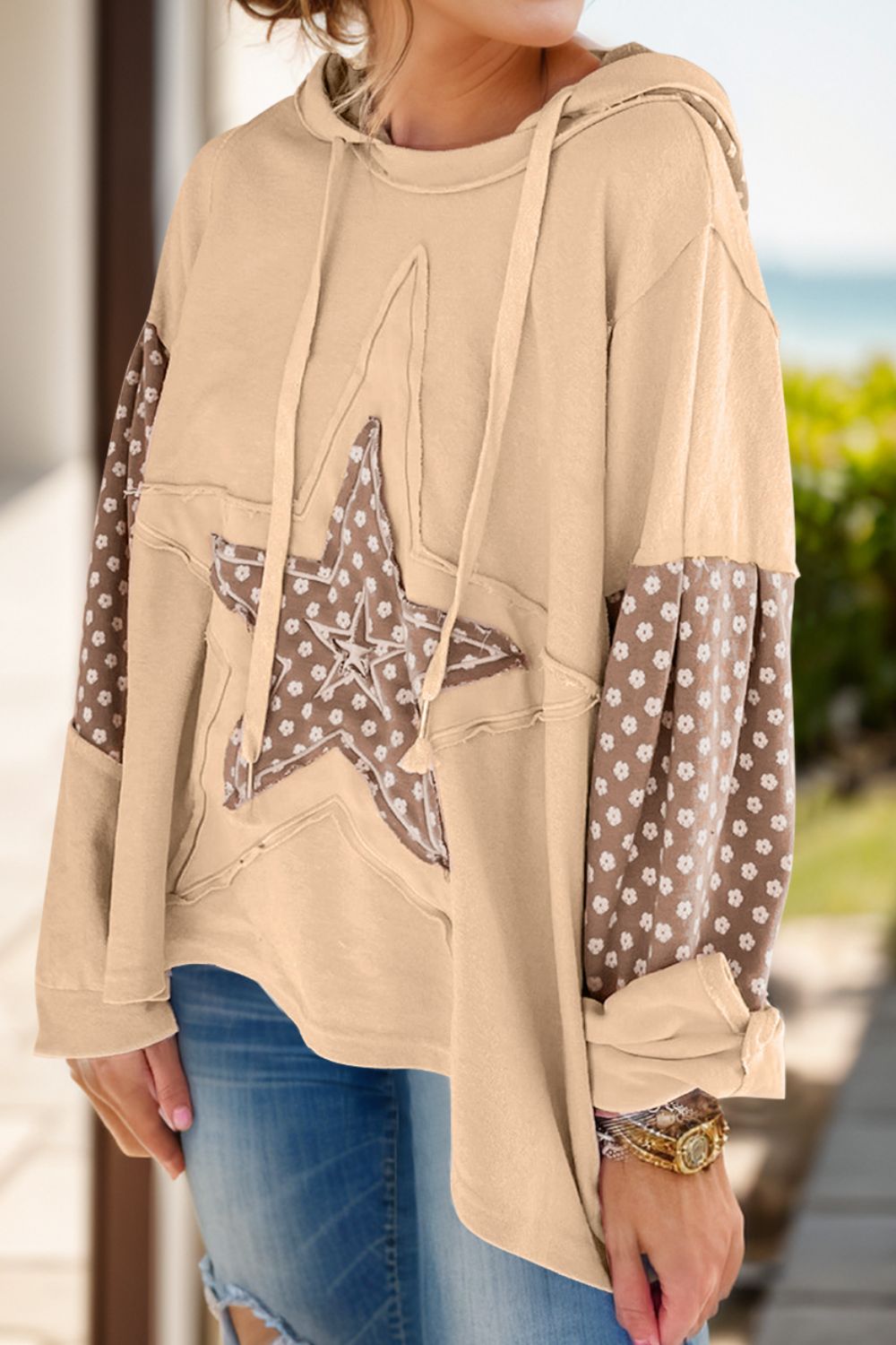 Printed Star Long Sleeve Hoodie