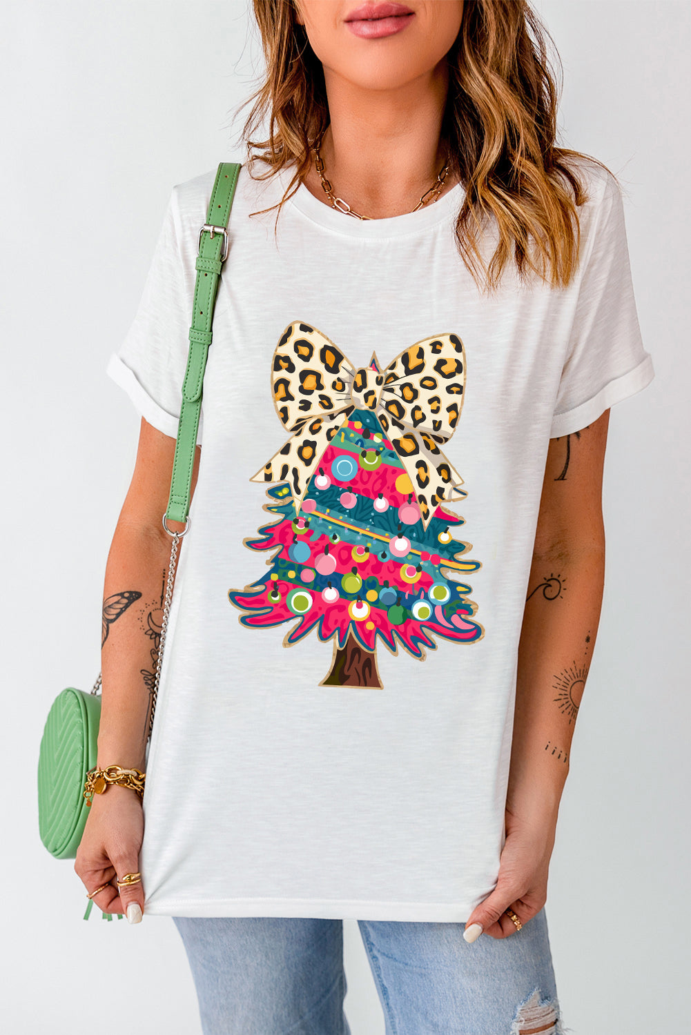 Leopard Bow Christmas Tree Graphic Tee