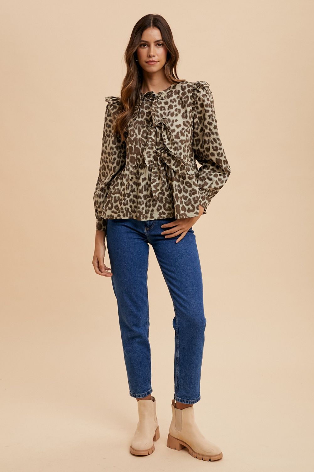 Tied Leopard Peplum Blouse