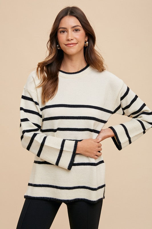 Side Slit Striped Sweater (W&B)