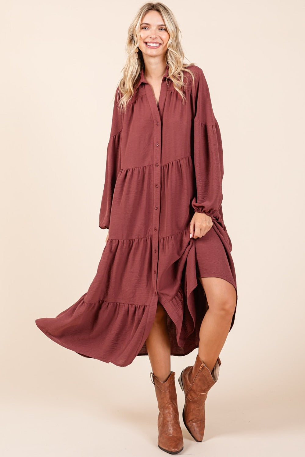 Tiered Button Down Midi Dress