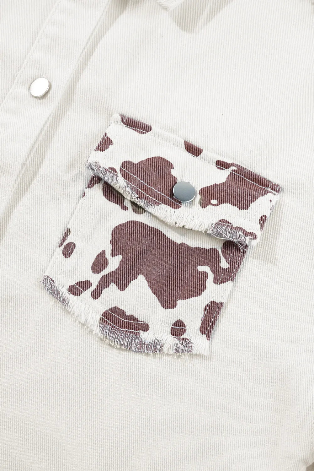 Raw Hem Cow Print Denim Jacket