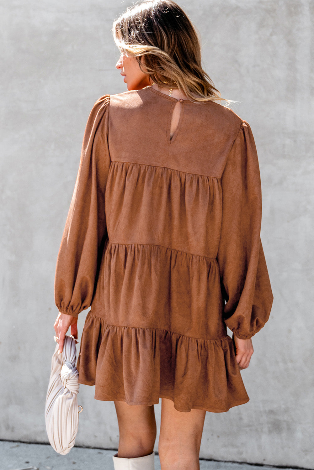 Chestnut Crochet Ruffled Mini Dress