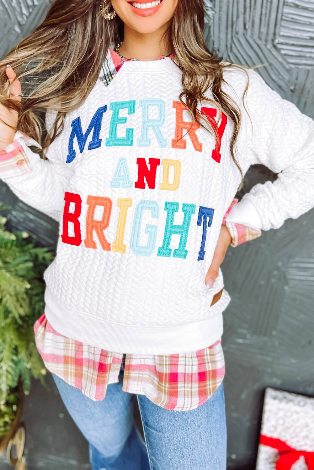 Merry & Bright Cable Knit Pullover Sweatshirt