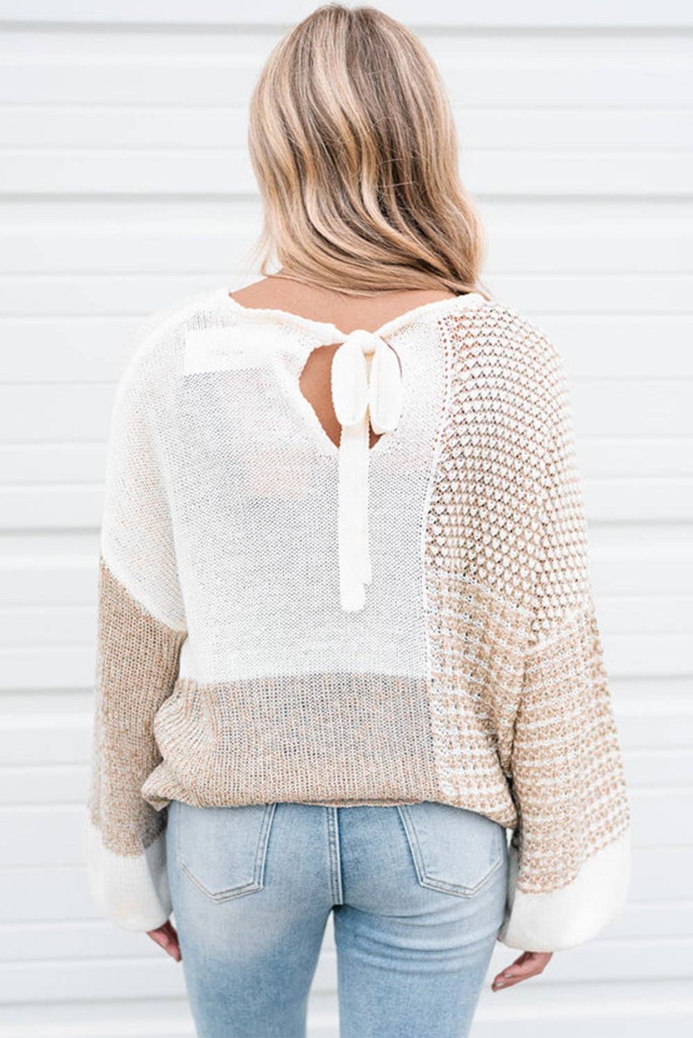 Oatmeal Mixed Pattern Knit Sweater