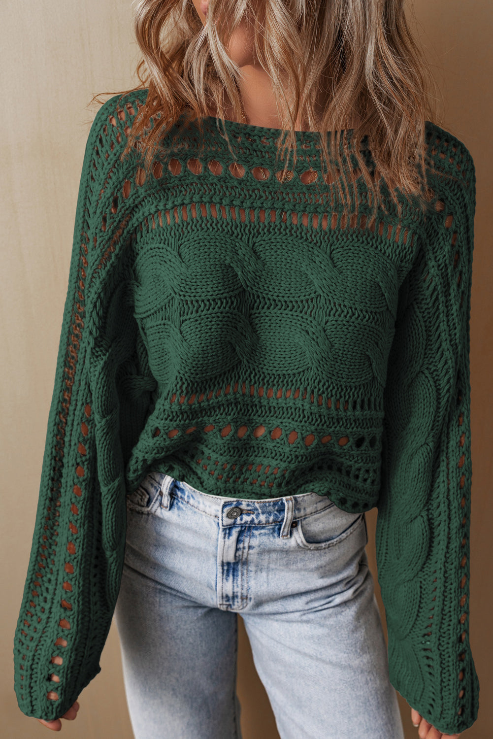 Crochet Cable Knit Cropped Sweater