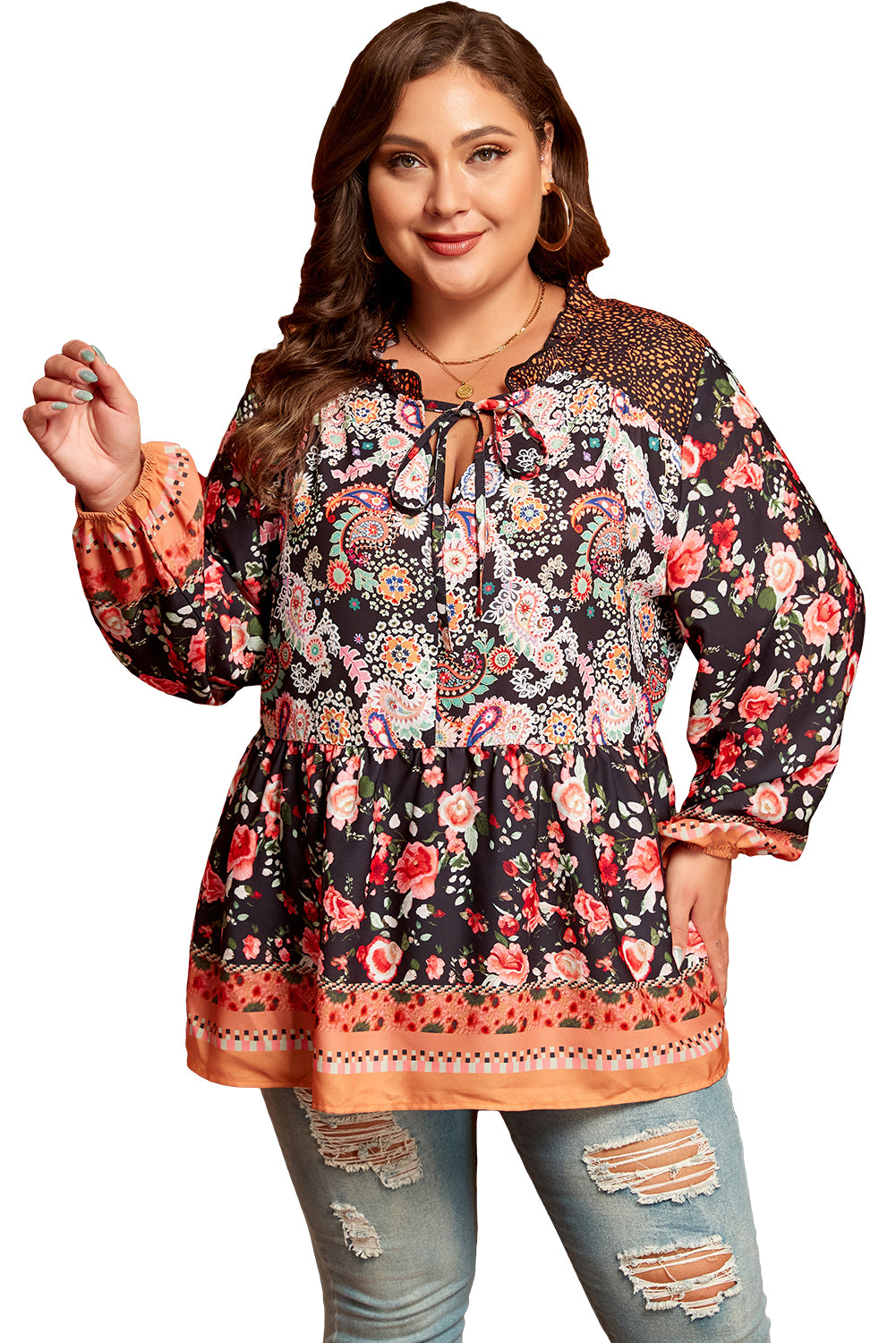 Paisley Floral Print Bubble Sleeve Blouse