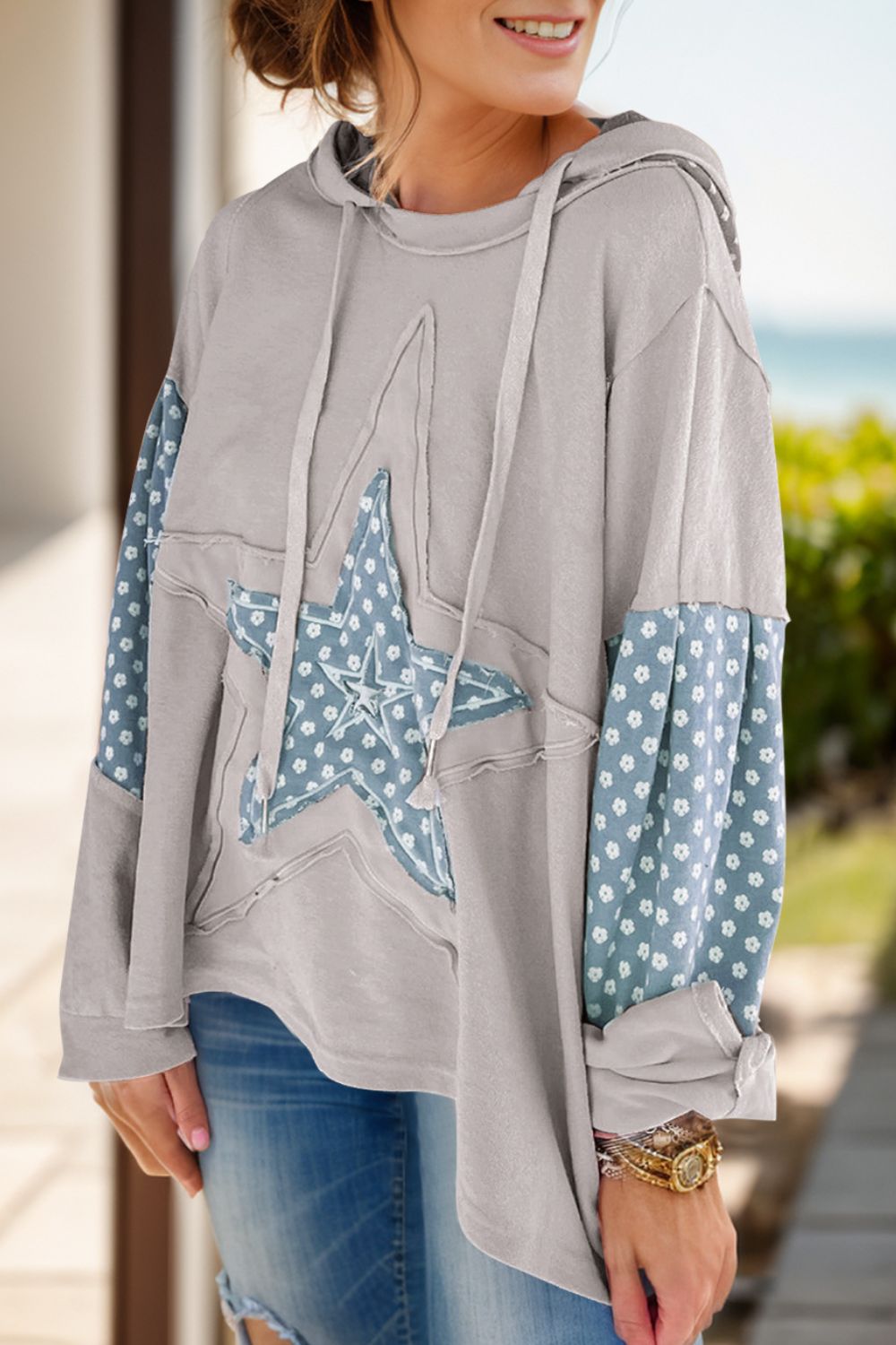 Printed Star Long Sleeve Hoodie