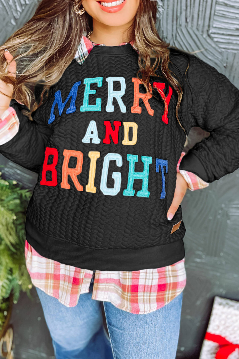 Merry & Bright Cable Knit Pullover Sweatshirt