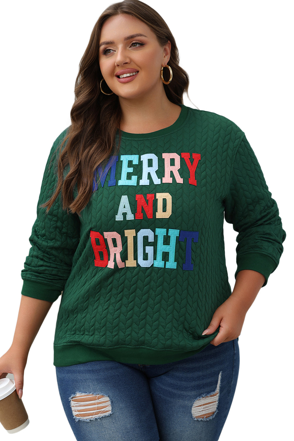 Merry & Bright Cable Knit Pullover Sweatshirt