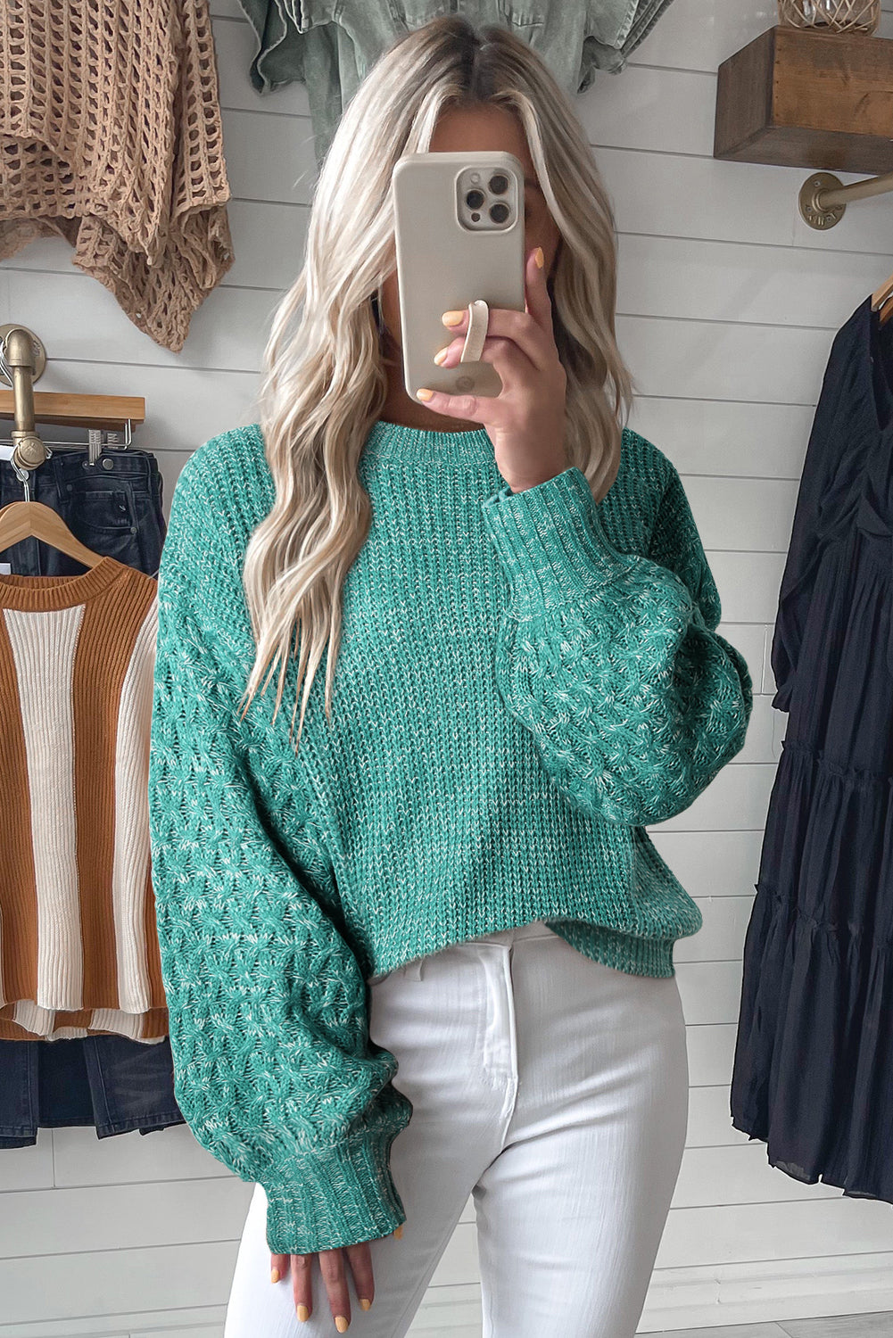 Parchment Cable Knit Sleeve Sweater