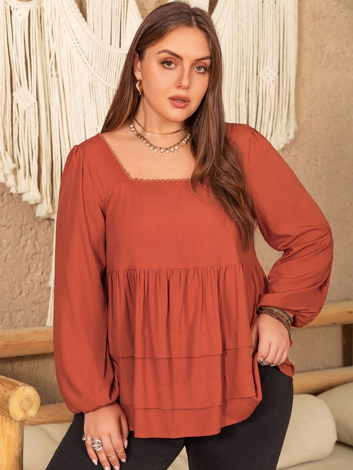 Lace Detail Terracotta Blouse