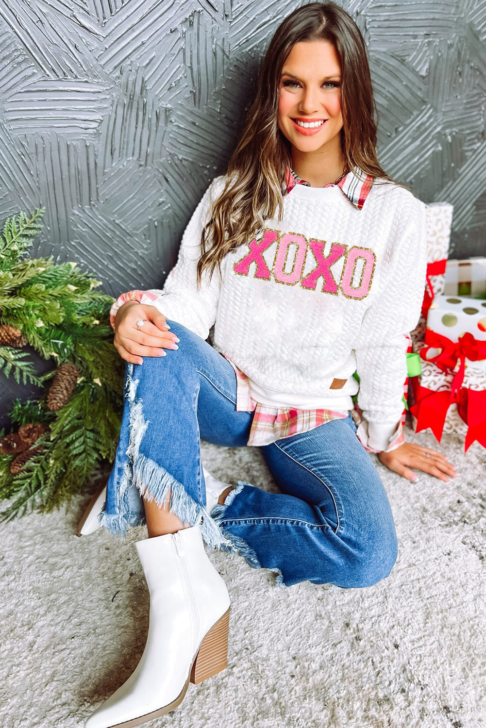 Merry & Bright Cable Knit Pullover Sweatshirt