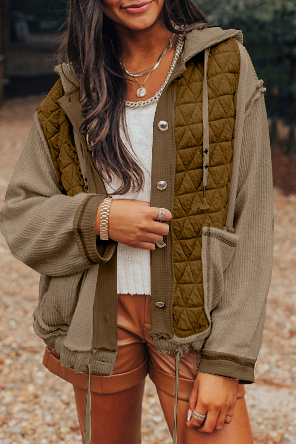 Quilted Patchwork Hooded Jacket