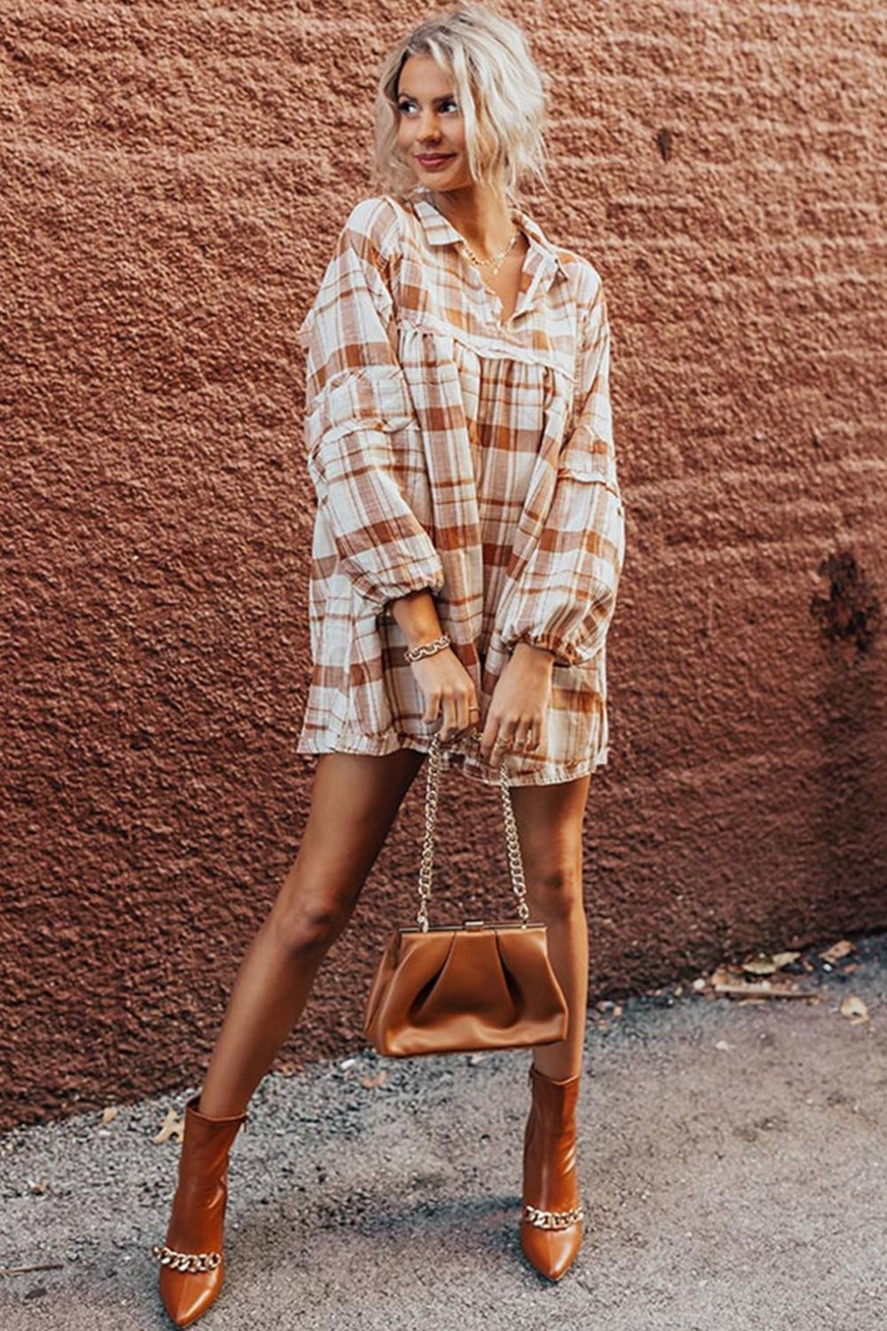 Plaid Mini Shirt Dress