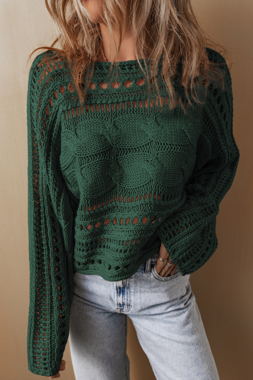 Crochet Cable Knit Cropped Sweater