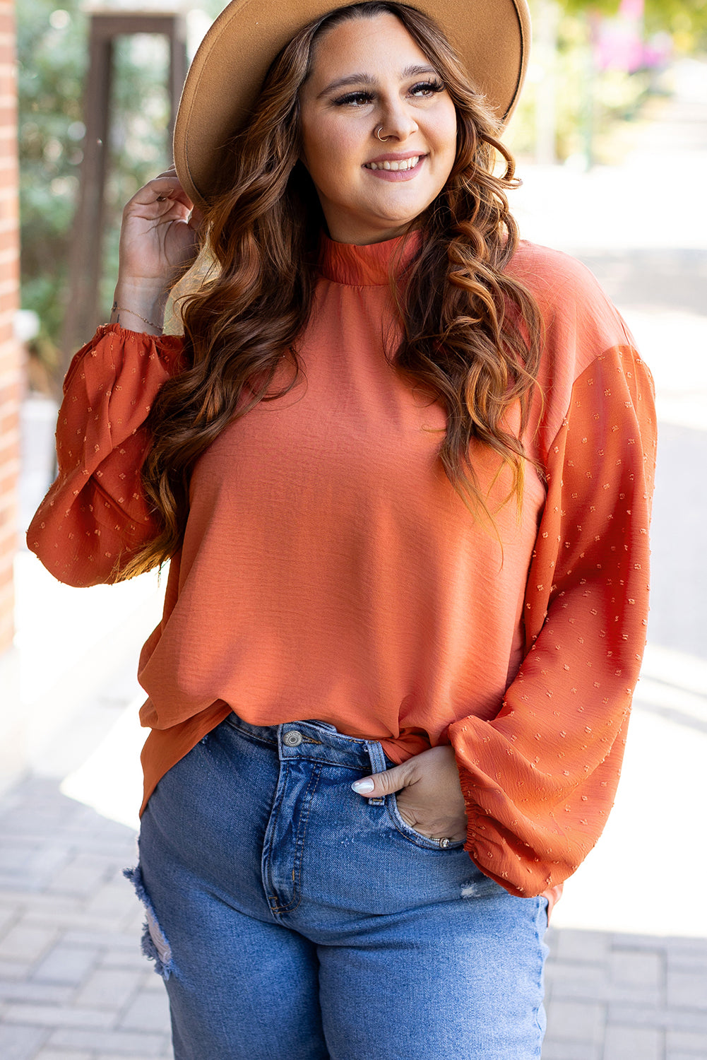 Russet Orange Swiss Dot Blouse