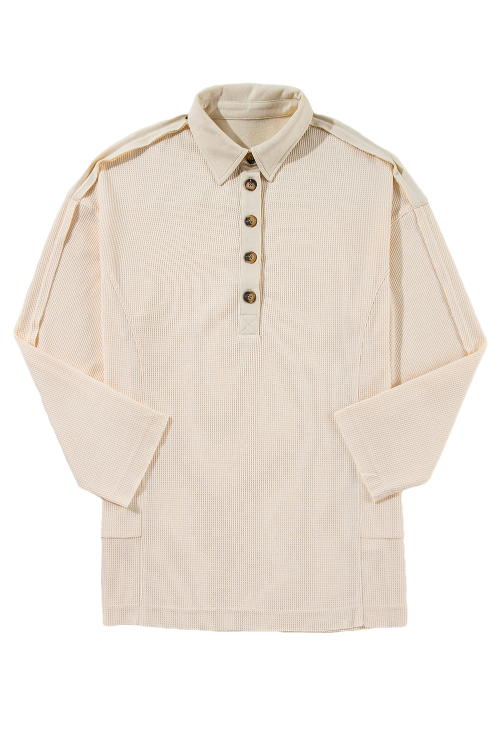 Waffle Long Sleeve Collar Half Button Top