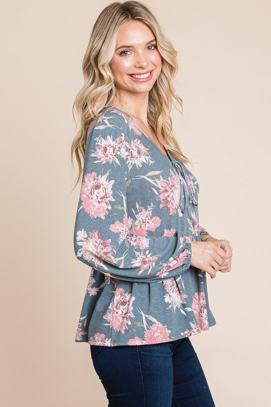 Babydoll Floral Long Sleeve Blouse