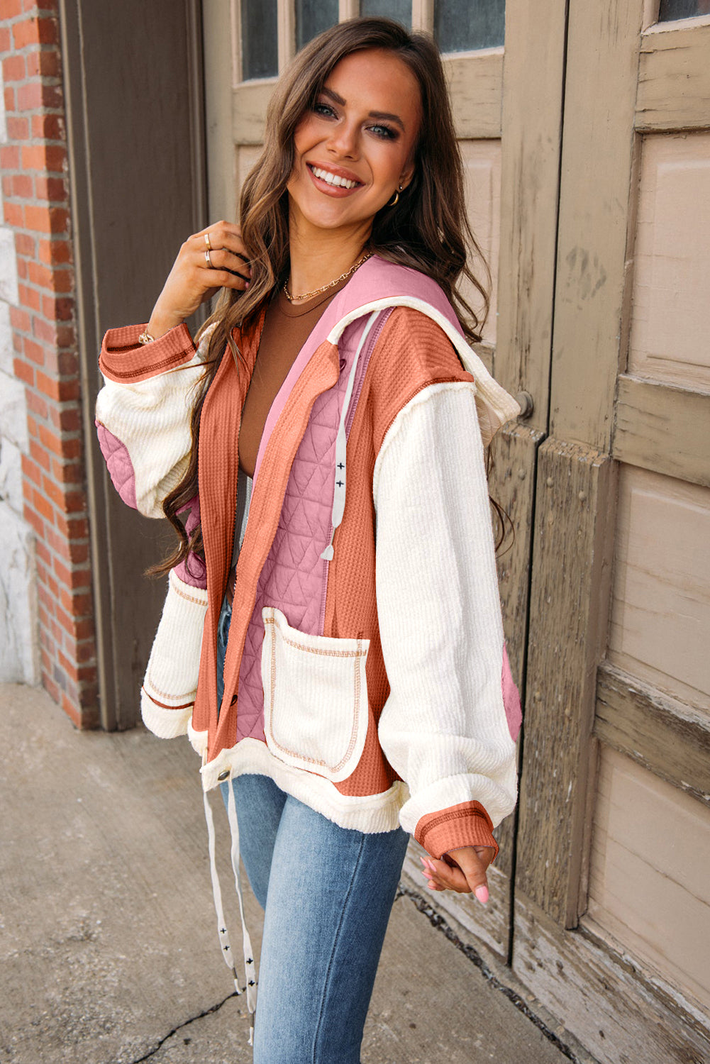 Quilted Patchwork Hooded Jacket