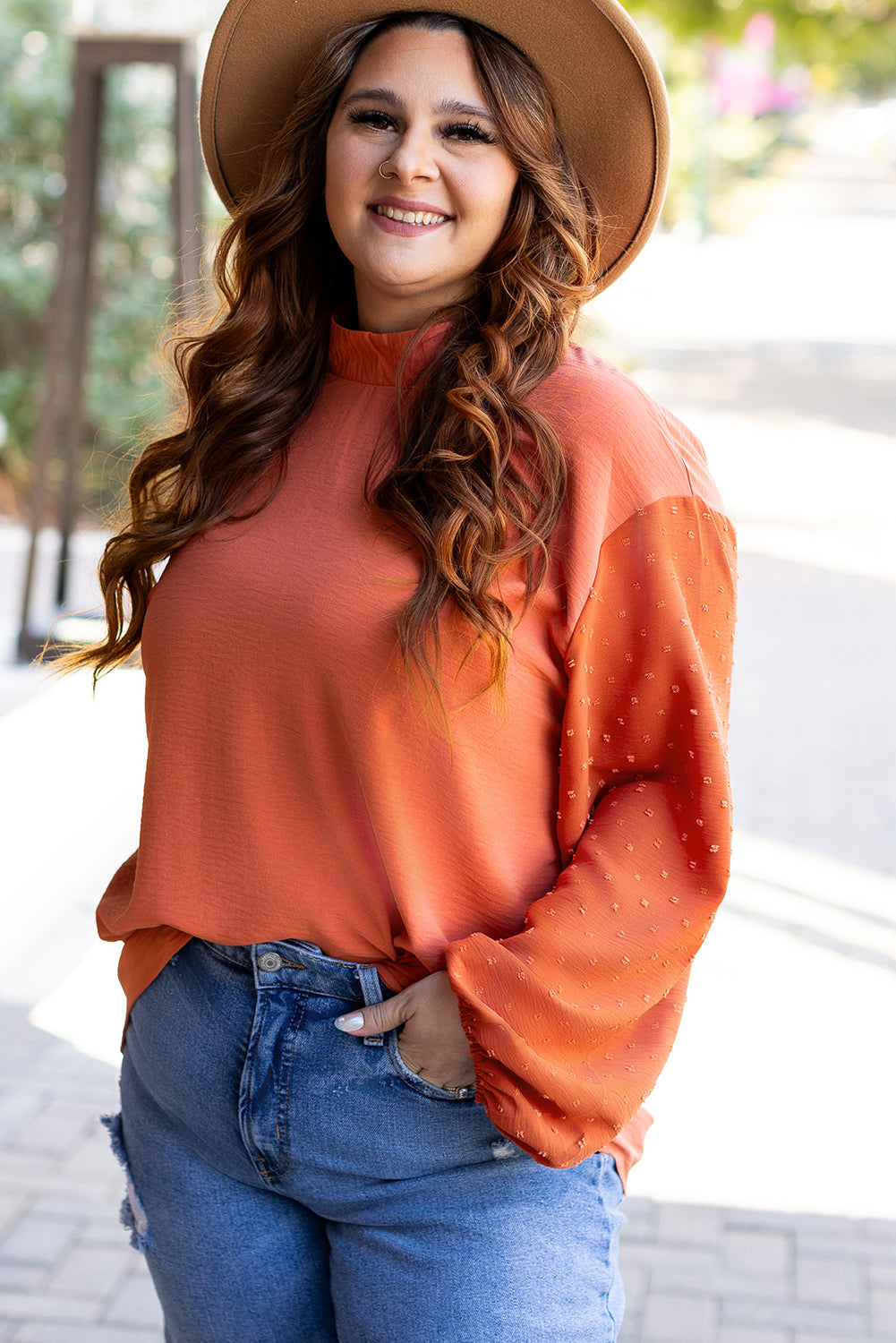 Russet Orange Swiss Dot Blouse