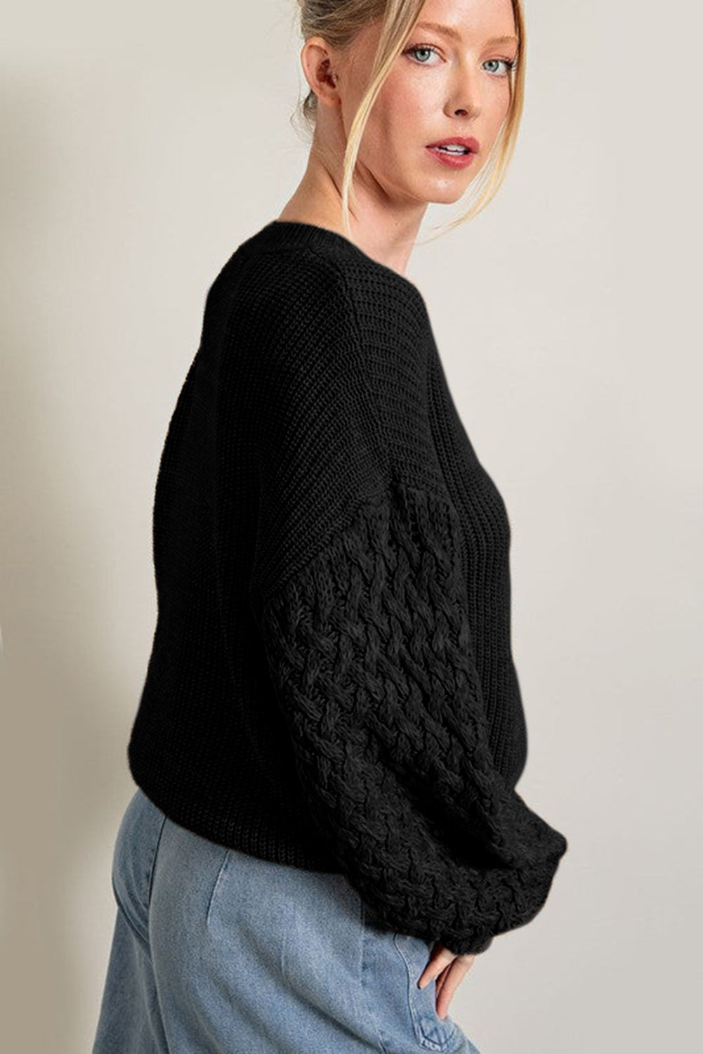 Parchment Cable Knit Sleeve Sweater