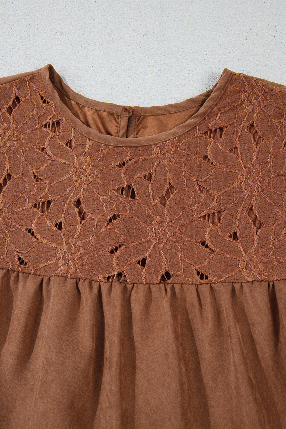 Chestnut Crochet Ruffled Mini Dress