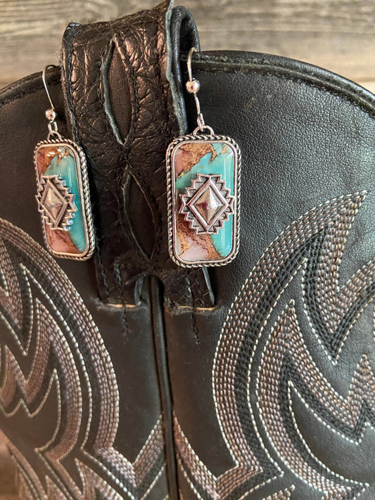 Aztec & Stone Dangle Earrings