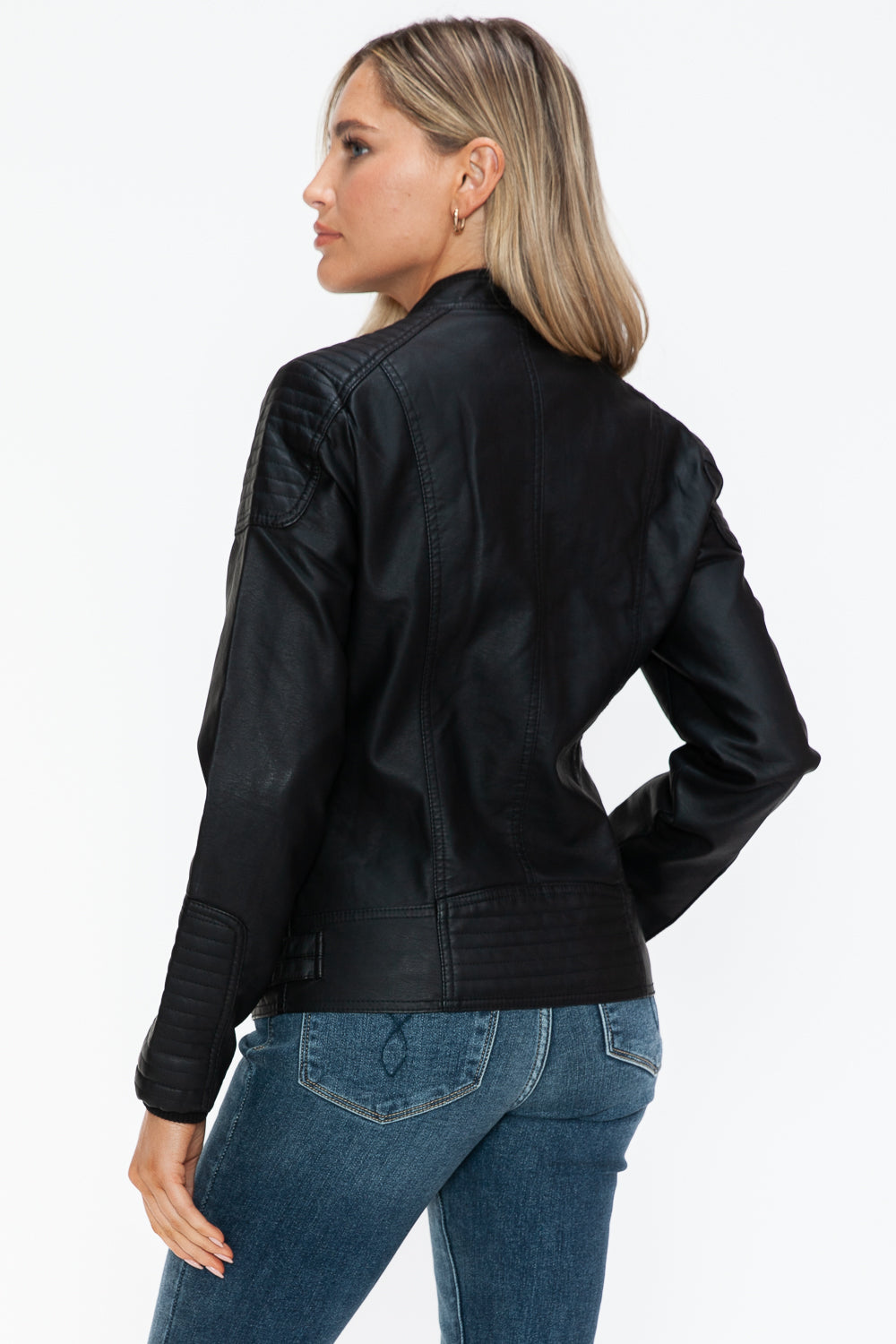 Faux Leather Biker Jacket with Side Zip Pockets