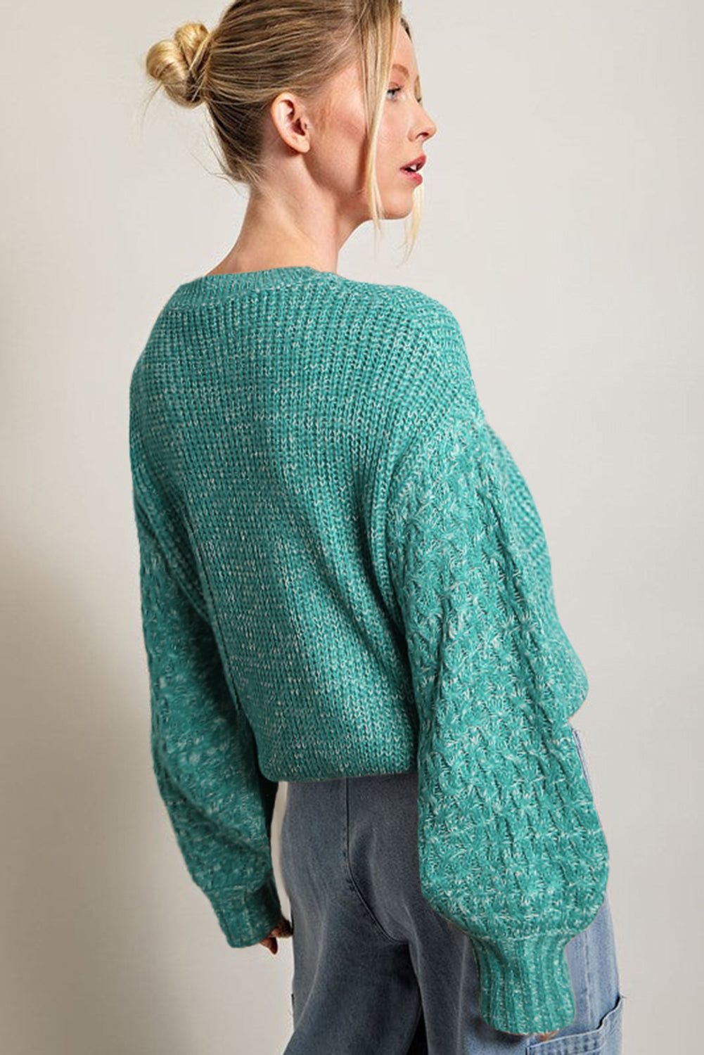 Parchment Cable Knit Sleeve Sweater