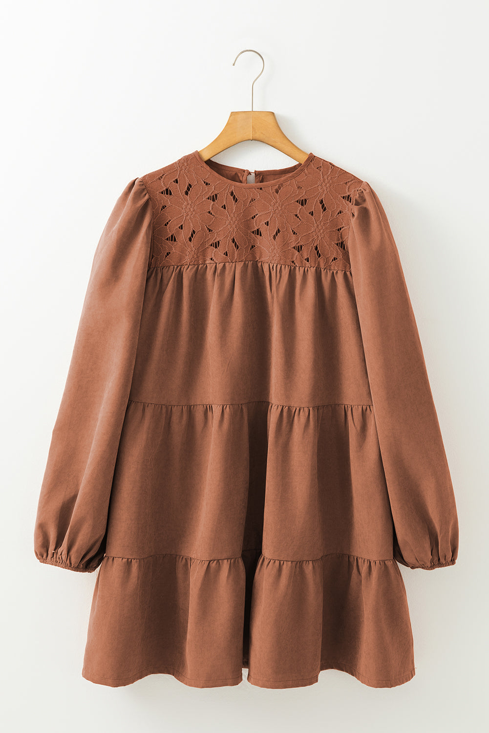 Chestnut Crochet Ruffled Mini Dress