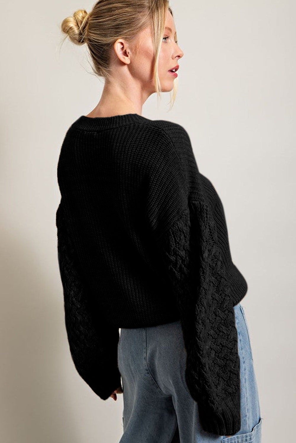 Parchment Cable Knit Sleeve Sweater