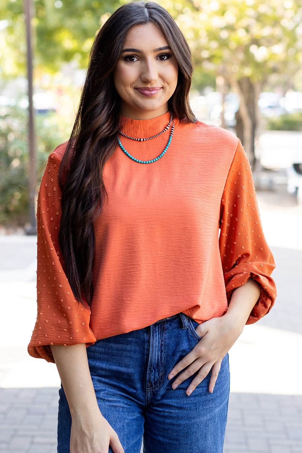 Russet Orange Swiss Dot Blouse