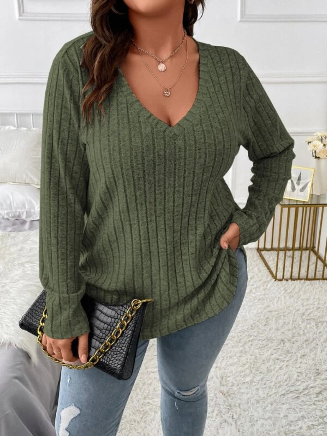 Ribbed V-Neck Sweater