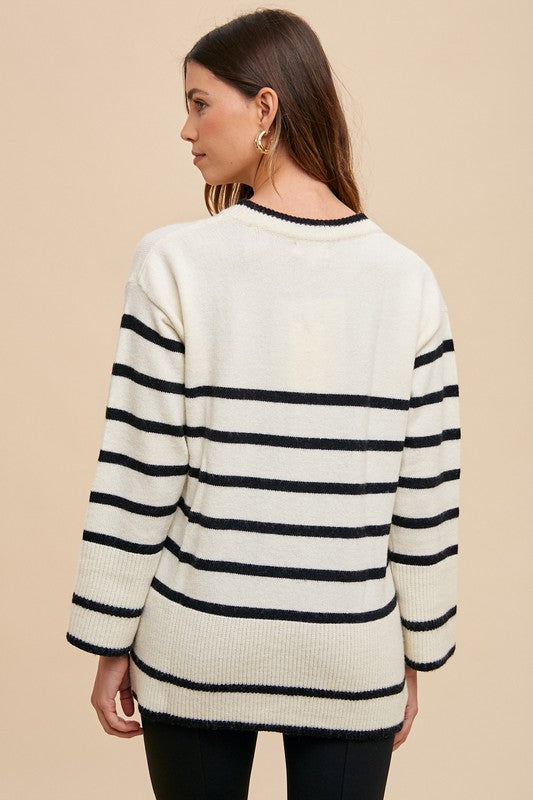 Side Slit Striped Sweater (W&B)