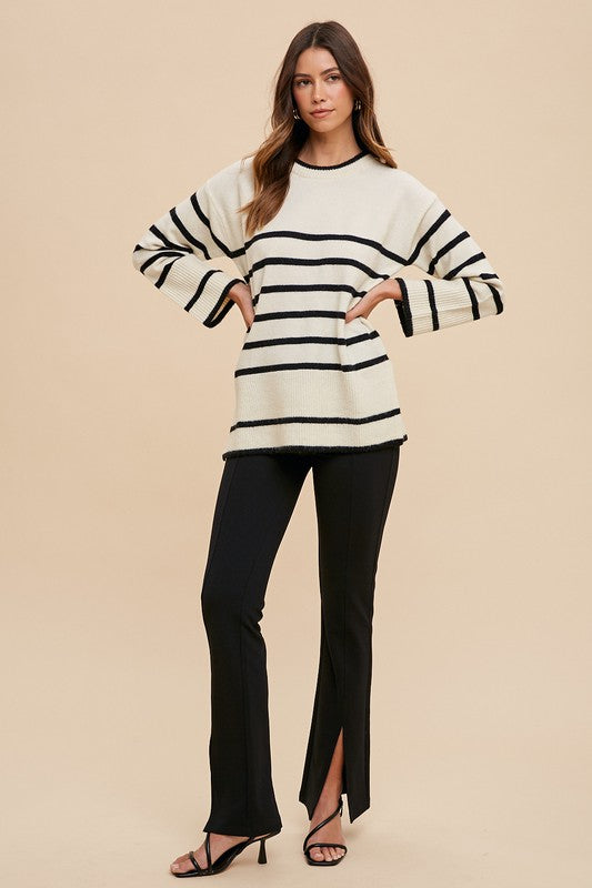 Side Slit Striped Sweater (W&B)