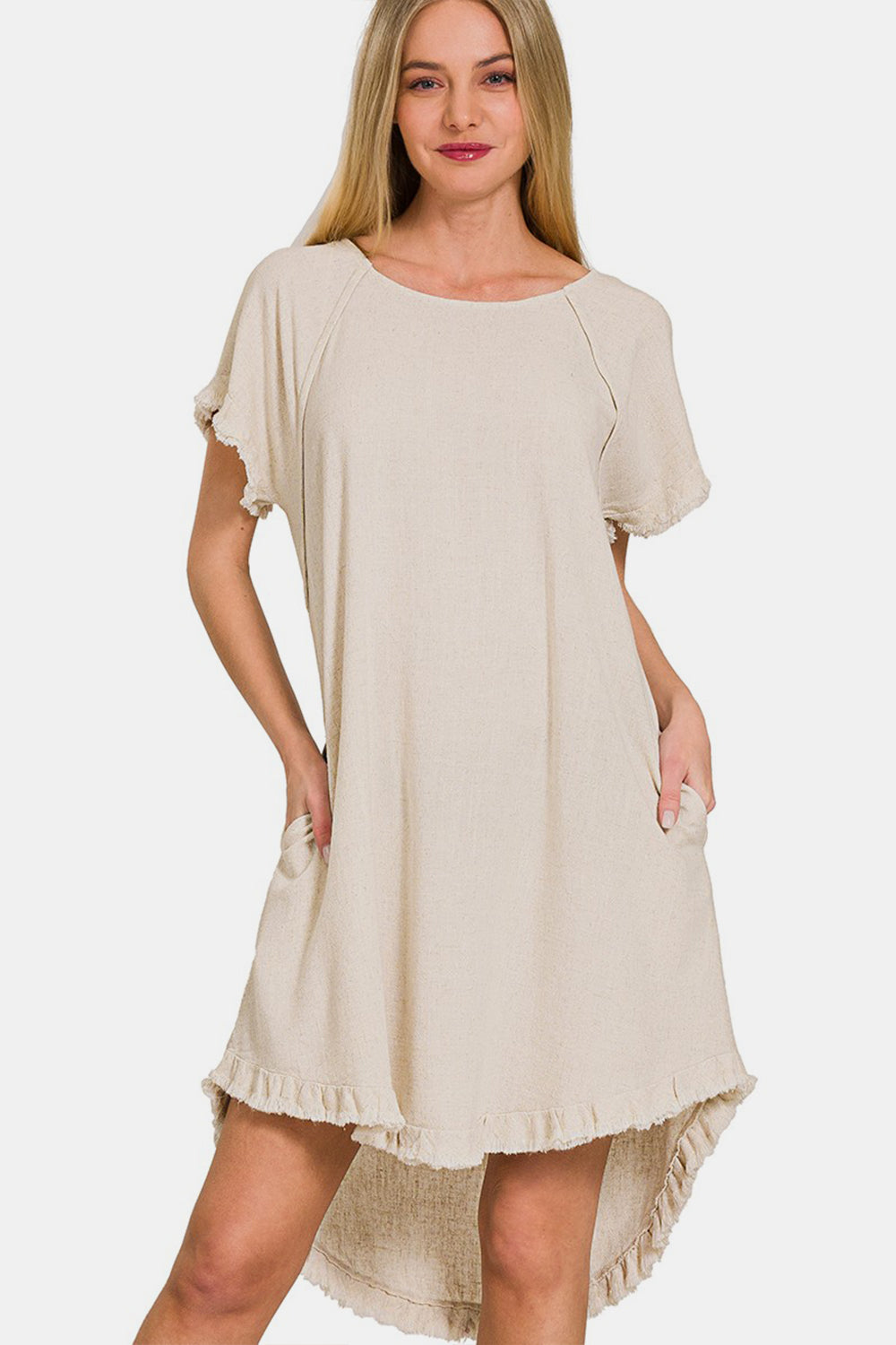 Zenana Fringe Edge High Low Dress W/ Pockets