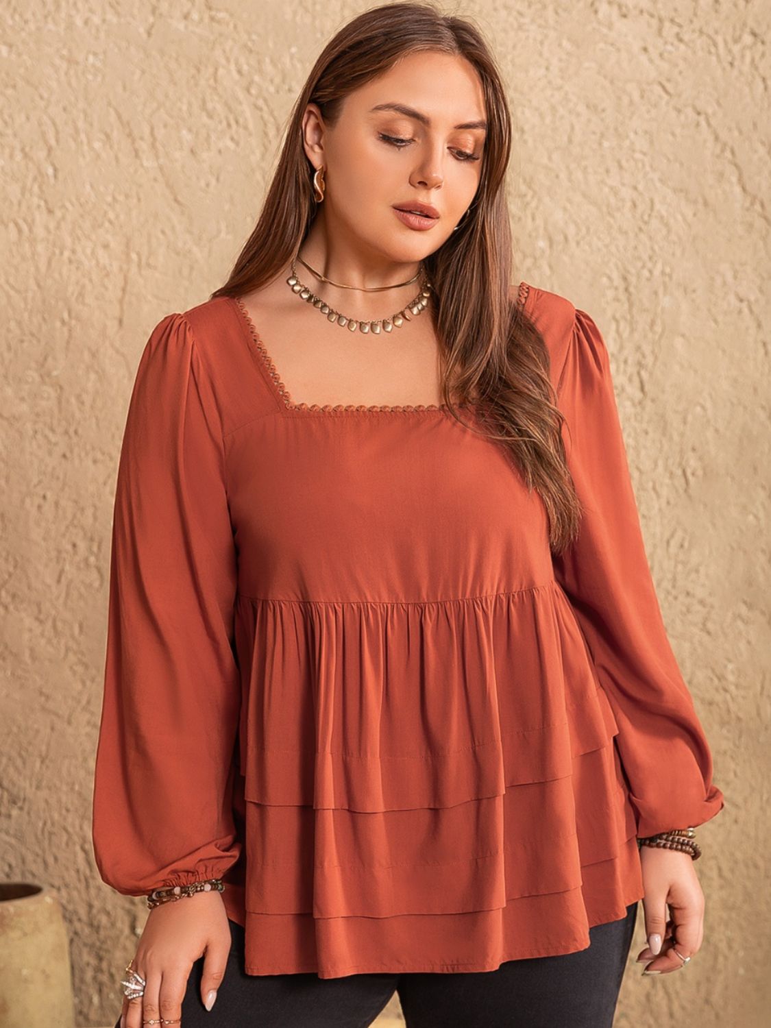 Lace Detail Terracotta Blouse